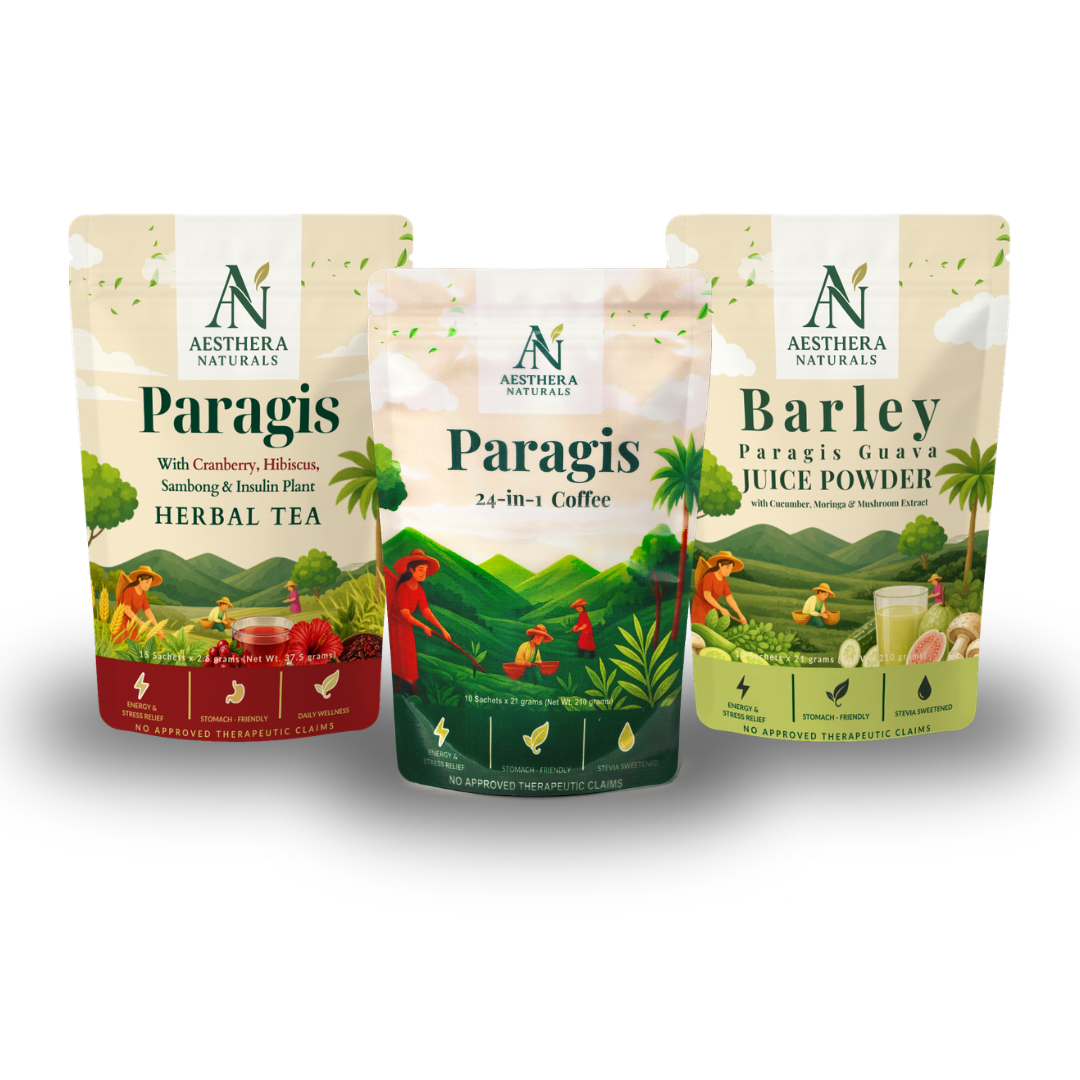 Aesthera Naturals 3 in 1 Herbal Drink Bundle Paragis Coffee Paragis Cranberry Tea and Barley Paragis Guava Juice