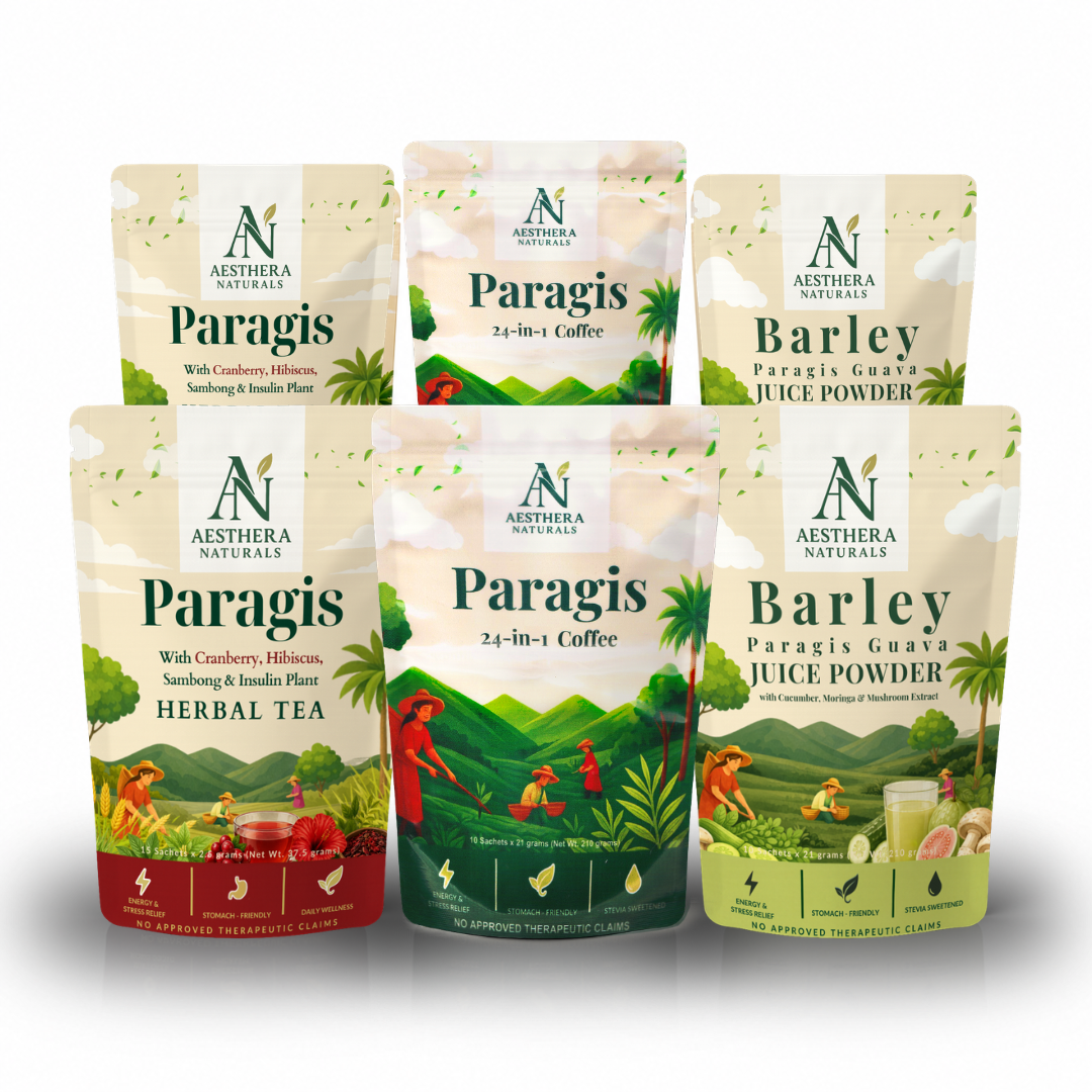 Aesthera Naturals 3 in 1 Herbal Drink Bundle Paragis Coffee Paragis Cranberry Tea and Barley Paragis Guava Juice