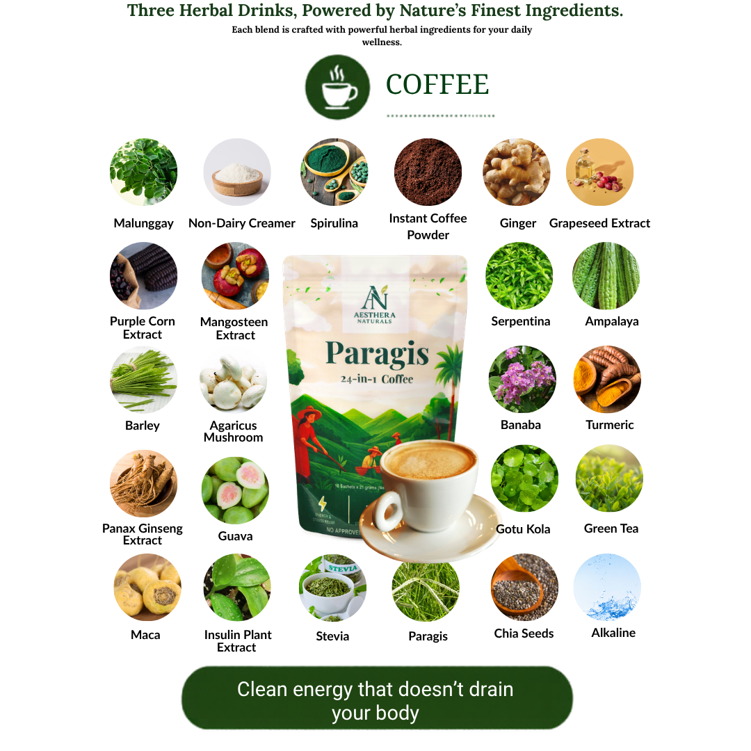 Aesthera Naturals 3 in 1 Herbal Drink Bundle Paragis Coffee Paragis Cranberry Tea and Barley Paragis Guava Juice