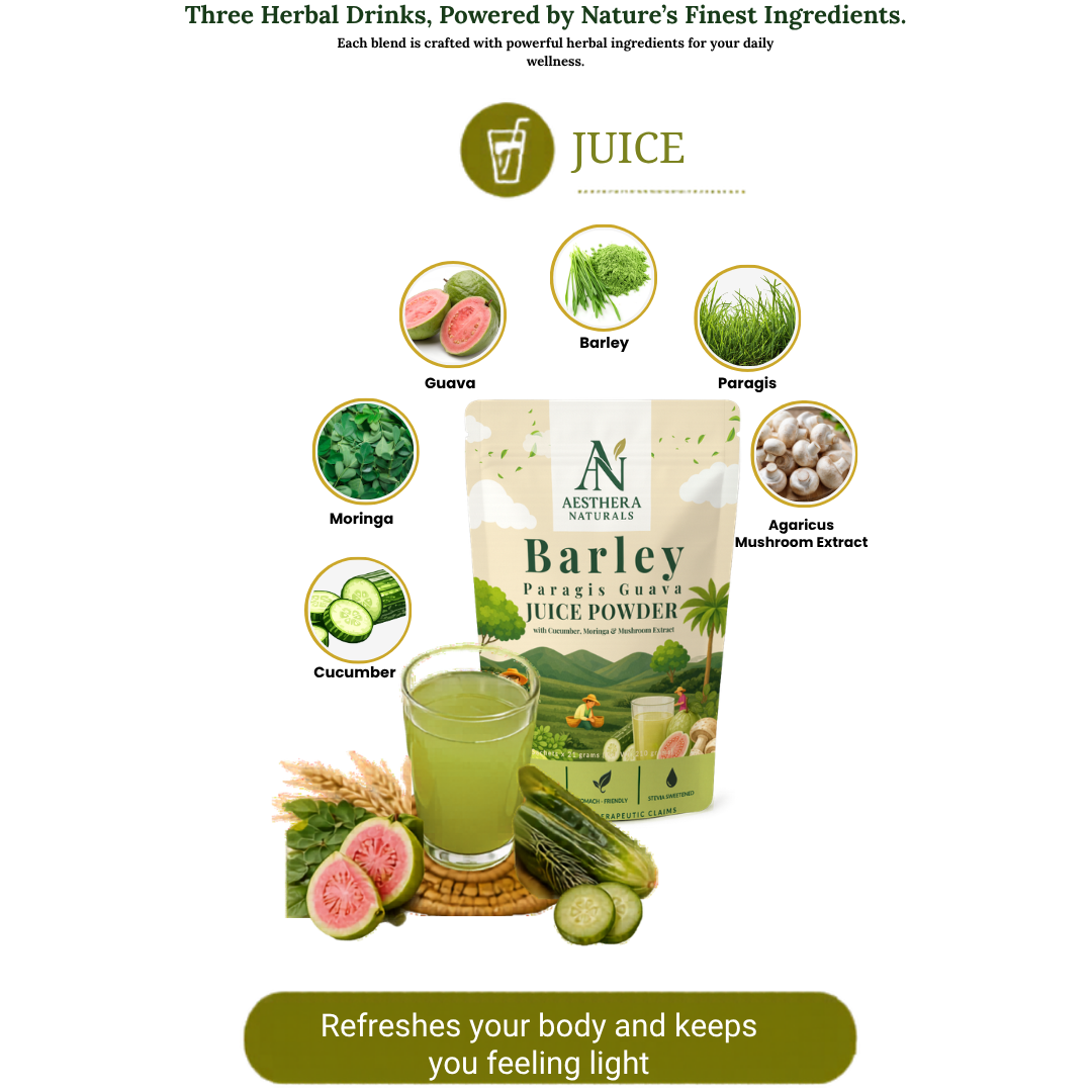Barley Paragis Guava Herbal Juice Powder with Moringa, Cucumber & Mushroom Extract
