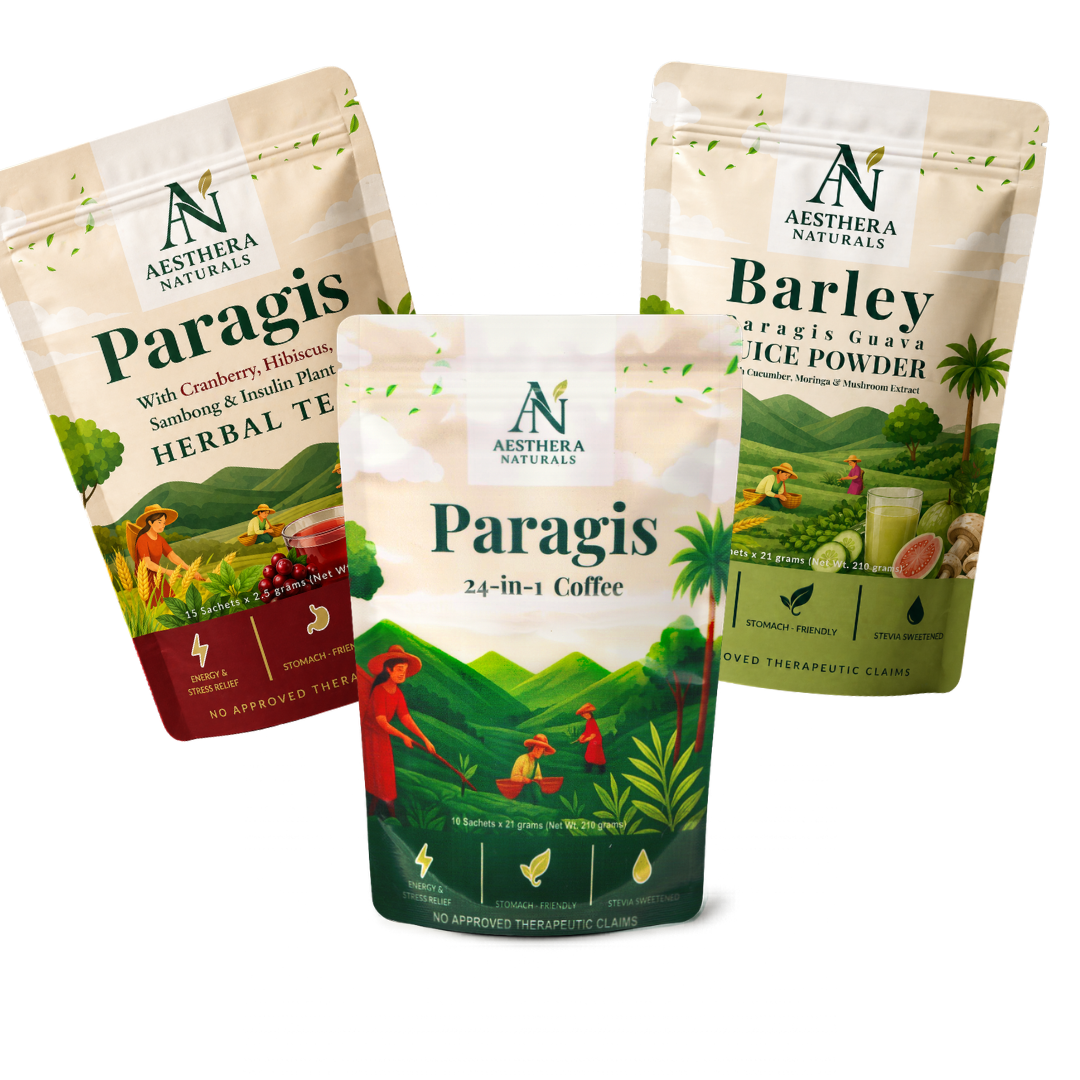 Aesthera Naturals 3 in 1 Herbal Drink Bundle Paragis Coffee Paragis Cranberry Tea and Barley Paragis Guava Juice